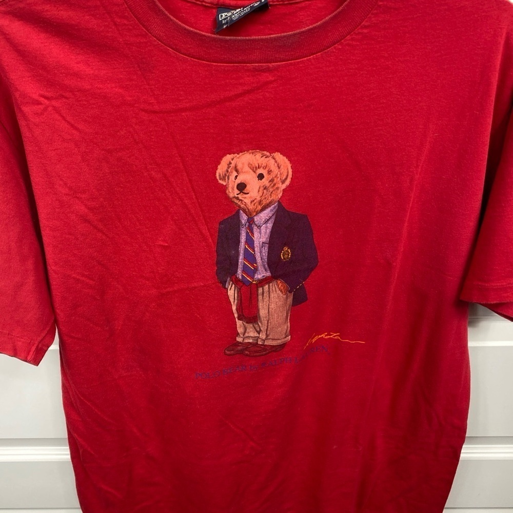 Vintage Polo Ralph Lauren Shirt Mens Large Polo Bear Made USA 90s Tee T-Shirt - Picture 9 of 14